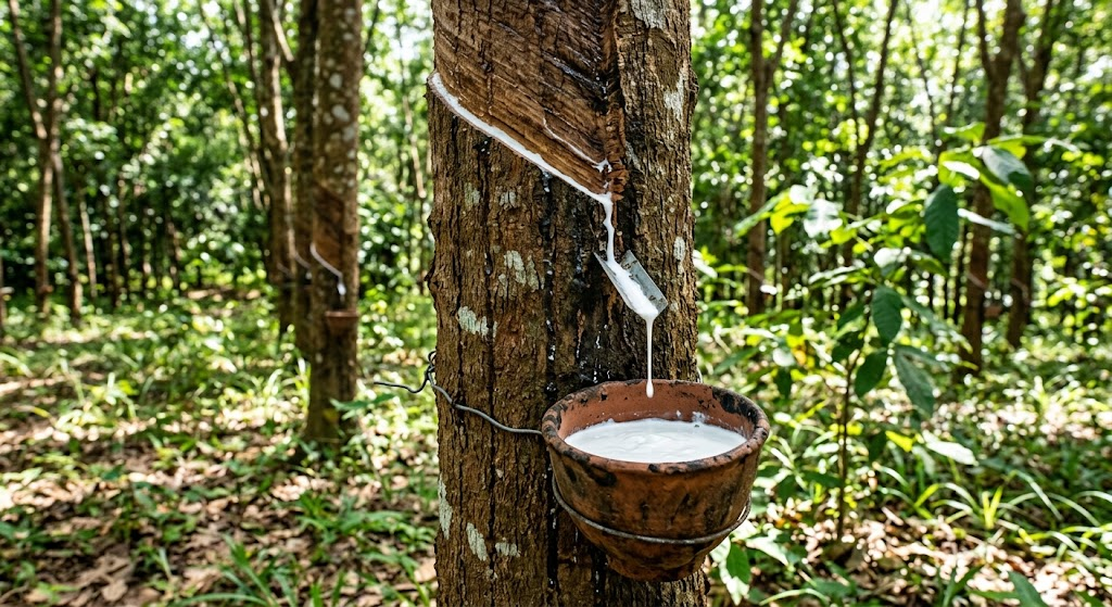 Tapping natural rubber, Southern Thailand